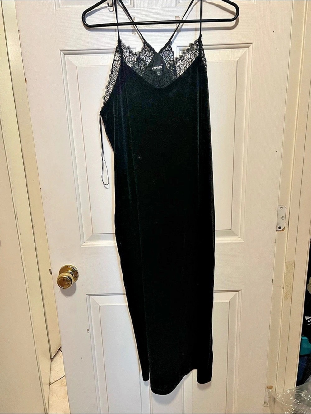 Express Velvet Lace Trim Slip Dress Black